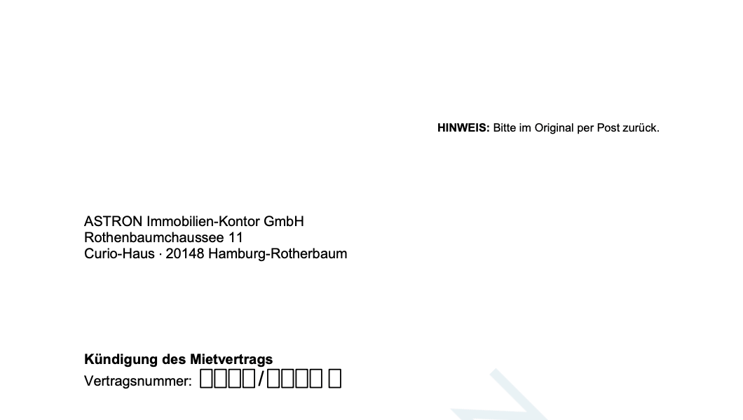 ASTRON Immobilien-Kontor Hamburg - Formularvorlage Kündigung Mietvertrag